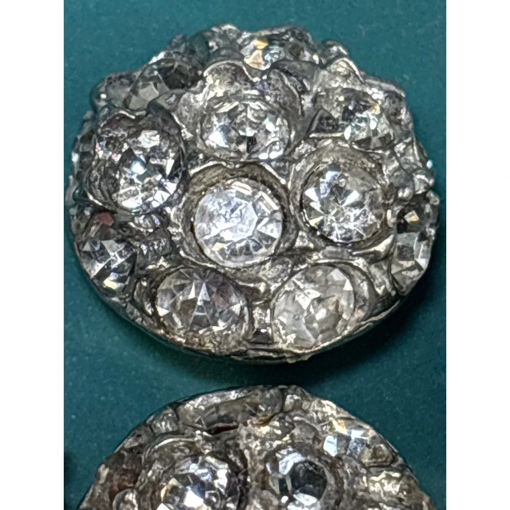 7pc Silver Clear Rhinestone Domed Shank Buttons Antique Style Round Pavé Crystal